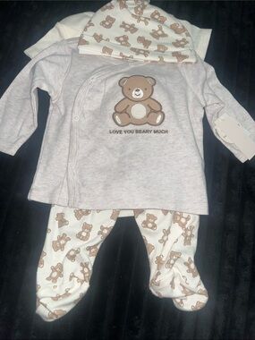 Cozy Bear Baby take home set- Cream & Brown